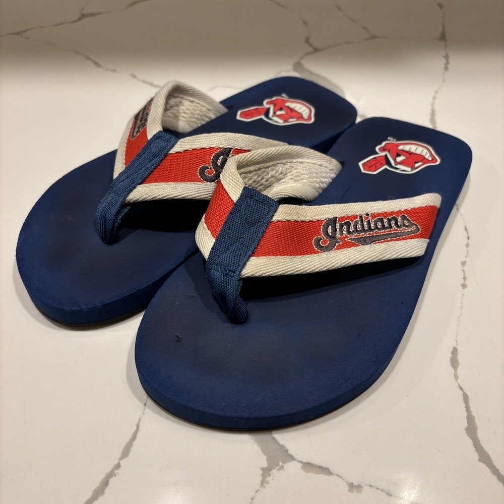 Vintage Cleveland Indians Flip Flops Women's 7 Sandals Chief Wahoo MLB Navy Blue